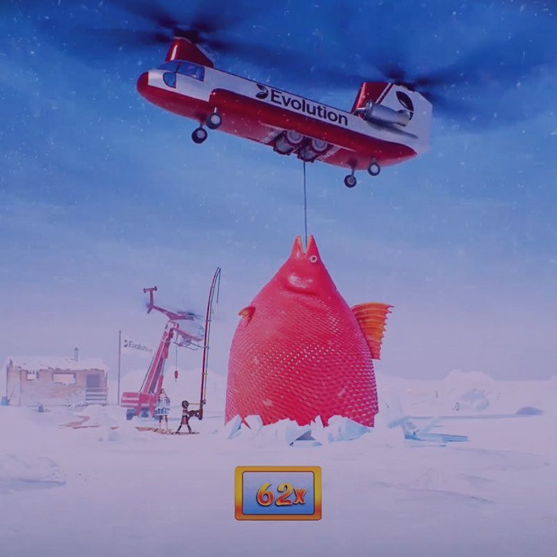 Captura de la ruleta de Ice Fishing Live con sus 53 segmentos y multiplicadores aleatorios