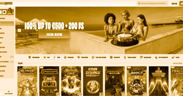 Only Spins Casino - pantalla principal del casino online con crash games y promoción Dubai Dream